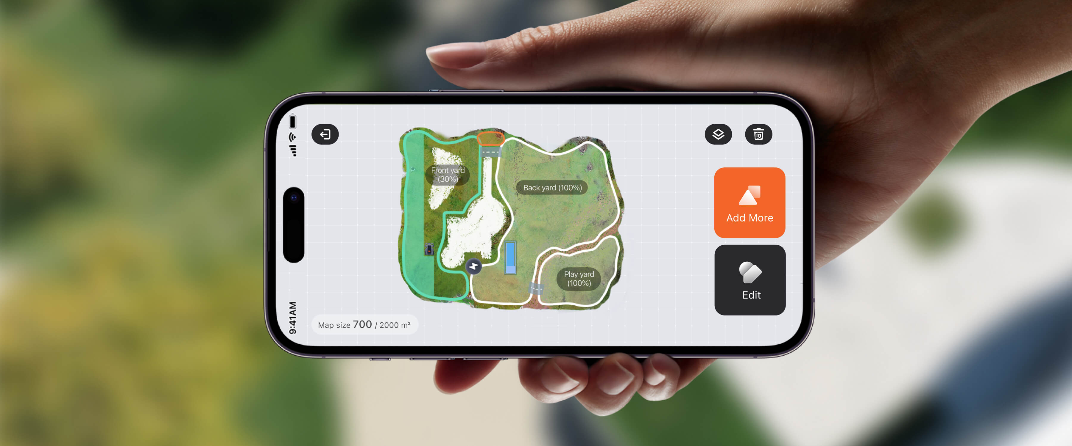 Navimow i105E robotmaaier app toont een kaart van de tuin.