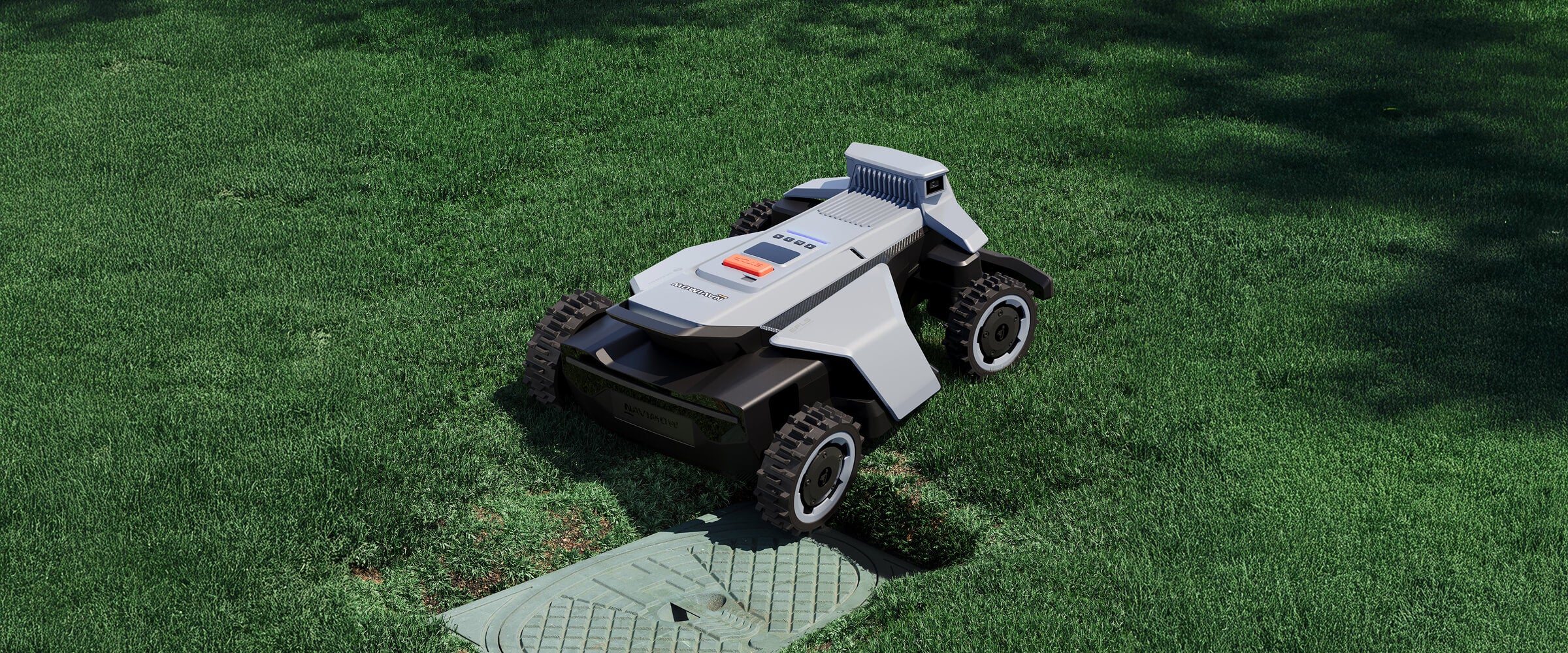 Navimow i105E robotmaaier maait het gras in een Belgische tuin.
