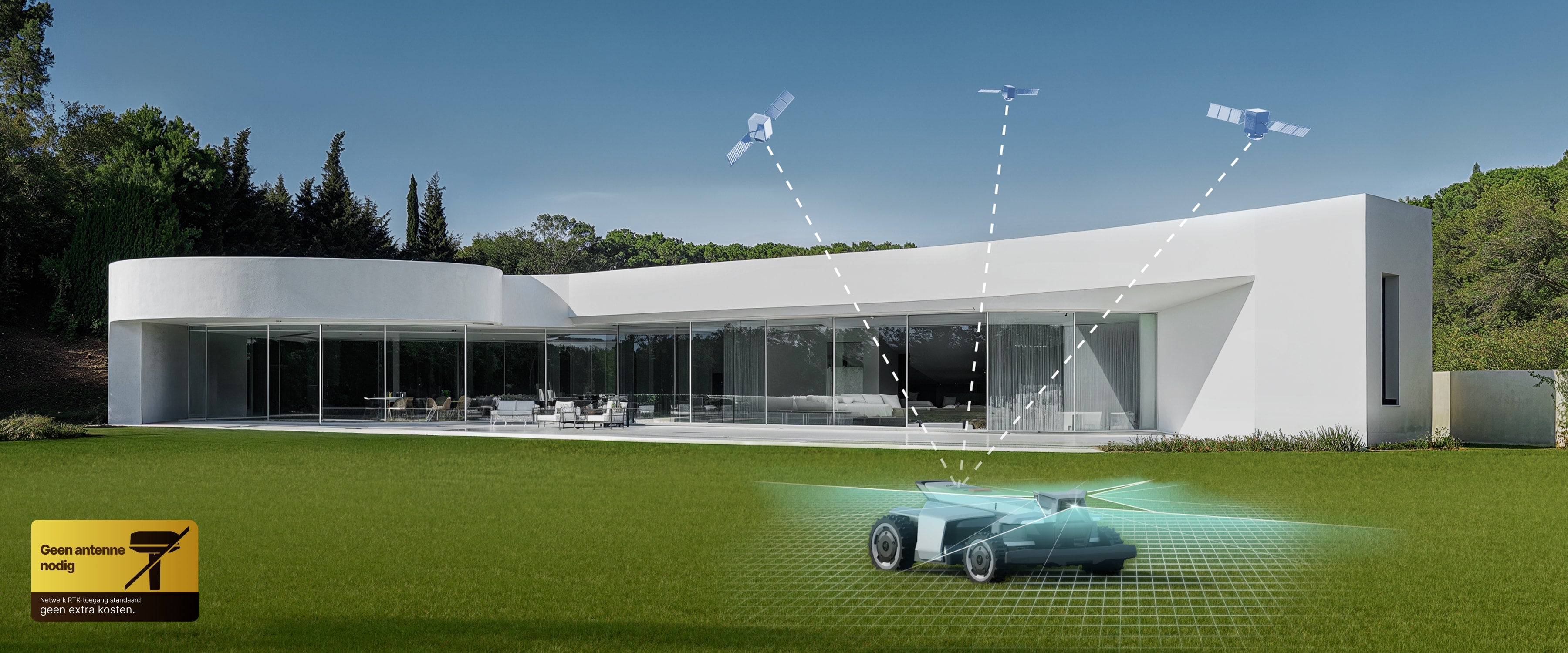 <p>Toegang tot Netwerk RTK is gratis inbegrepen en de vereiste mobiele gegevens worden gratis geleverd.⁷ Snelle inzet met antennevrije RTK en maaien met één klik.⁸ Werkt consistent in alle weersomstandigheden.</p>