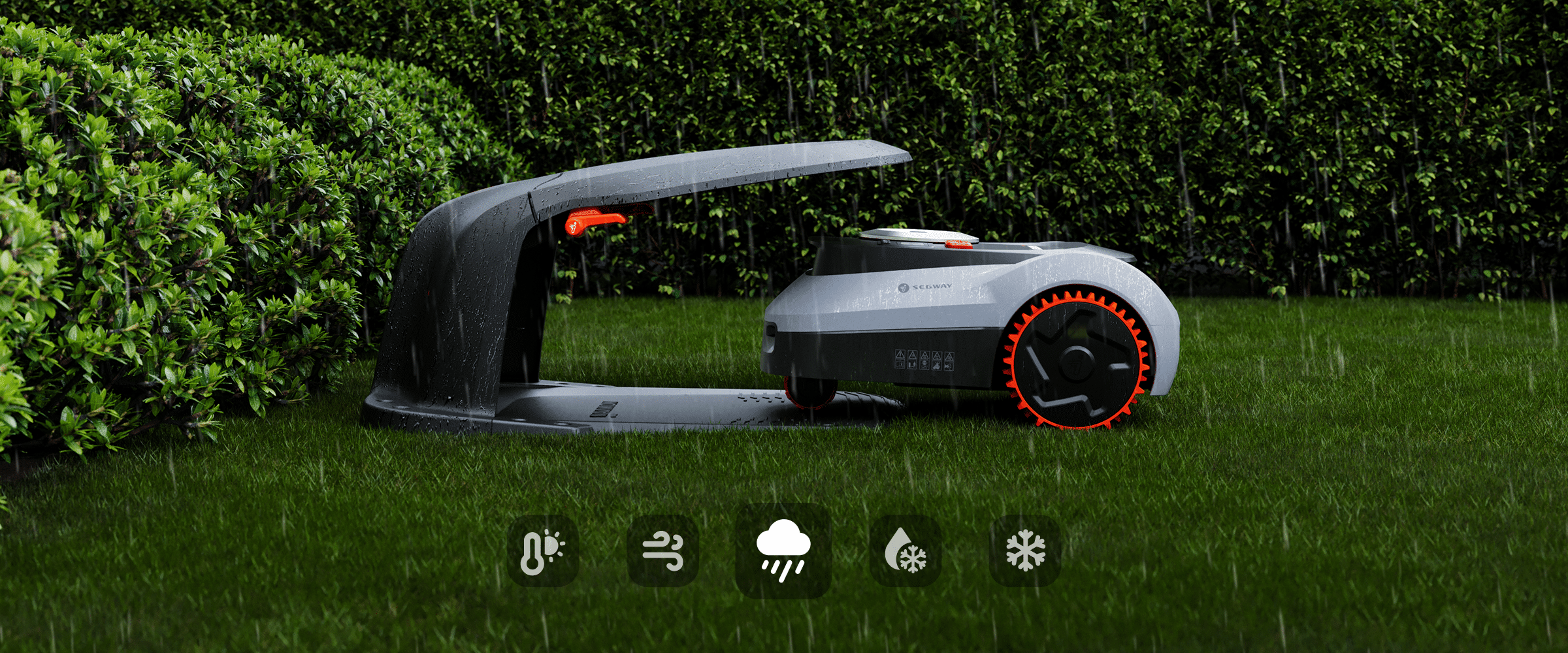 <p>Pauzeert automatisch het maaien bij hevige regen, sneeuw, vorst, harde wind of extreme hitte en keert veilig terug naar het oplaadstation.<br/> </p>