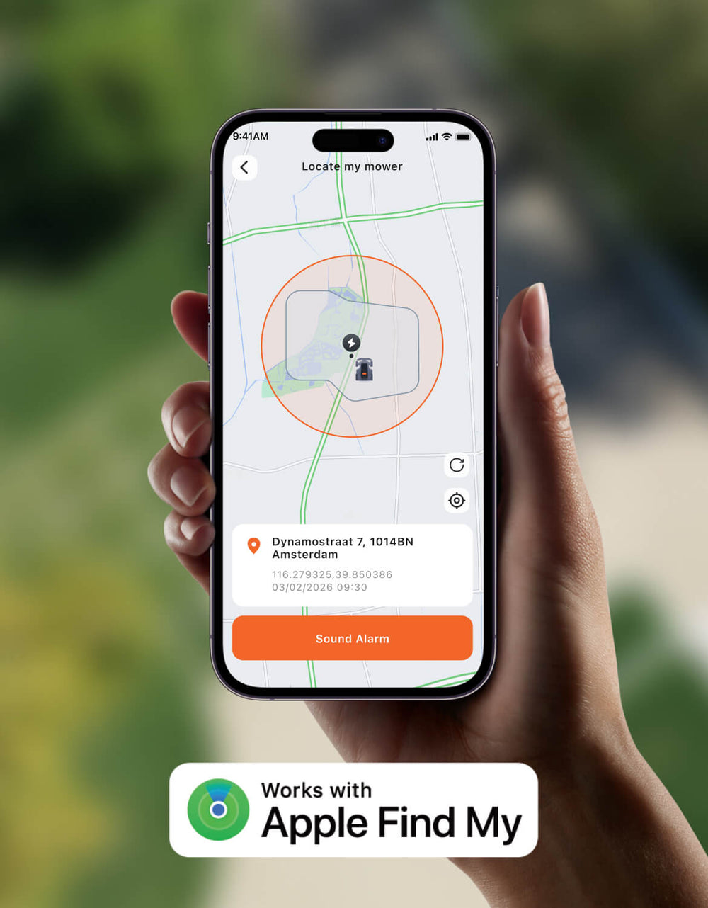 De Navimow i105E robotmaaier wordt getoond op een Apple scherm.