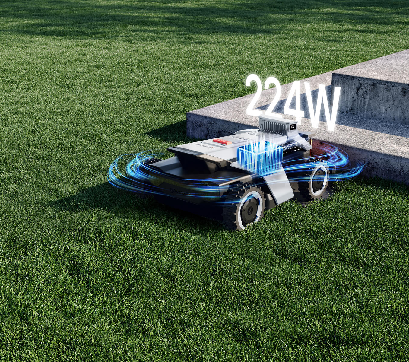 De Navimow i110E robotmaaier maait gras in de groene tuin.