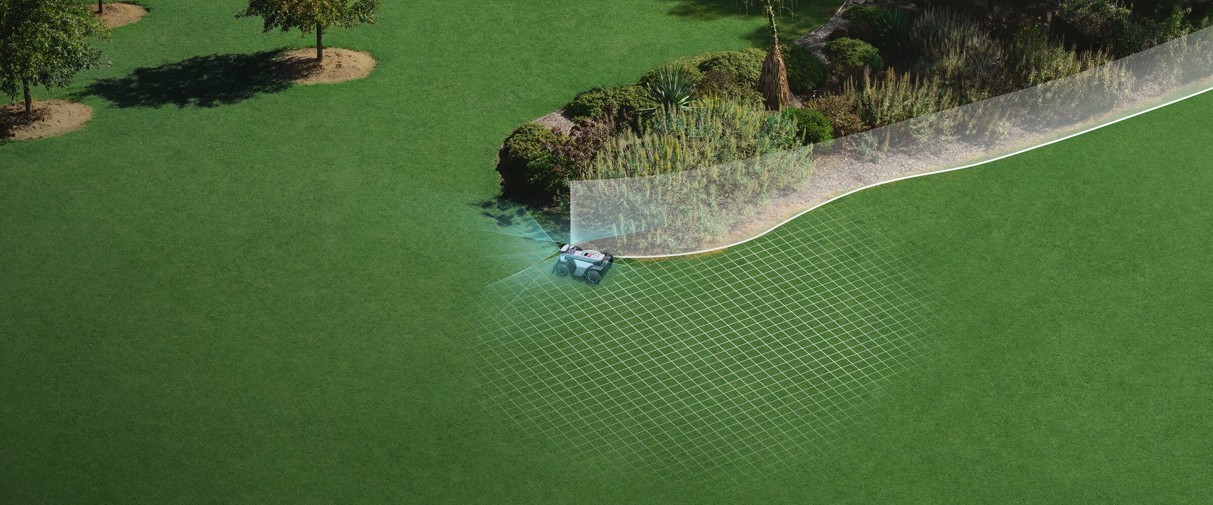 Navimow i105E robotmaaier maait het groene gras op dit gazon.