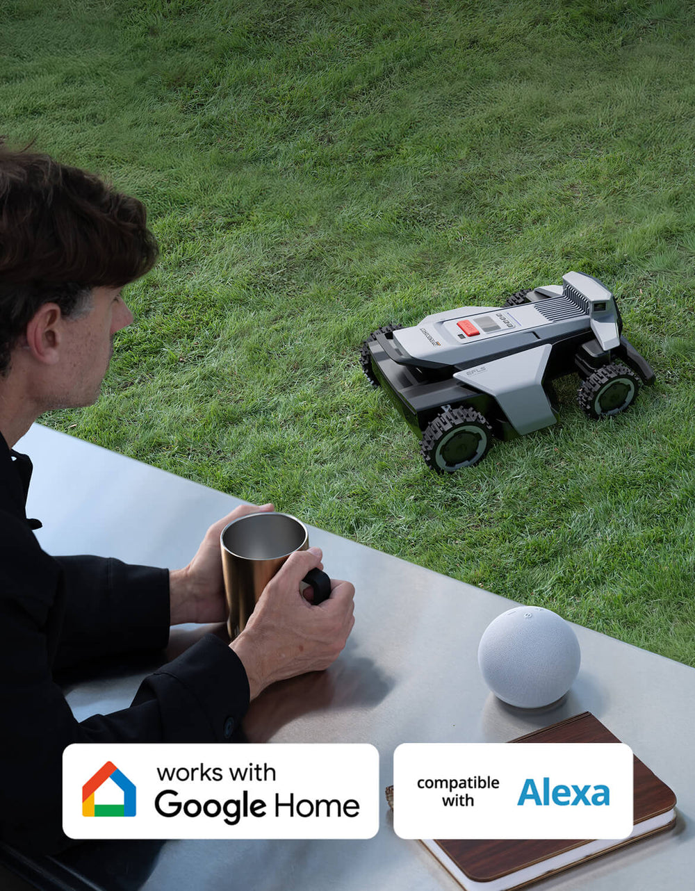 Navimow i110E robotmaaier maait het gazon in een zonnige tuin.